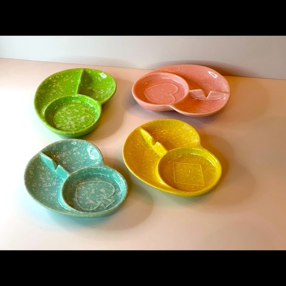 Shawnee Vintage RETRO Pottery 1950s  Bridge set of 4 ashtrays cup holders ..🧚🏻 - Picture 2 of 6